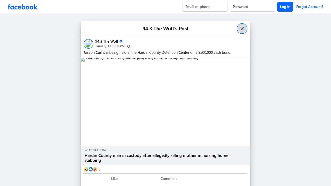 94.3 The Wolf - Joseph Curtis is being held in the Hardin... Facebook